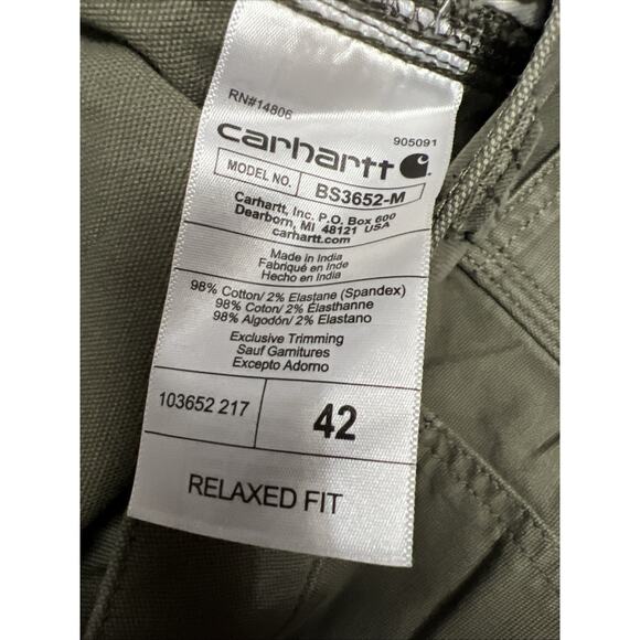 Carhatt Relaxed Fit Mens Cargo Carpenter Shorts Green Rugged Flex Work 42x11 - Picture 12 of 12